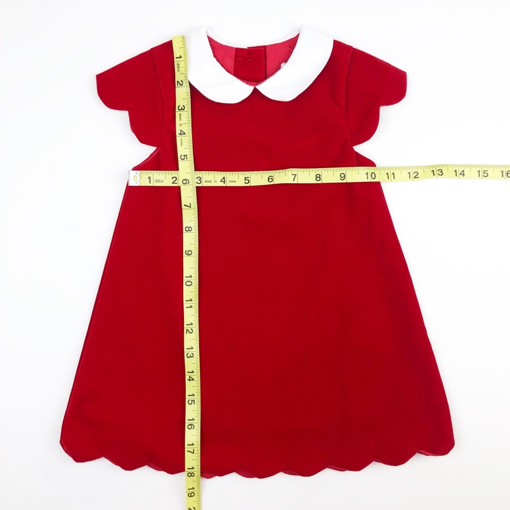 Carriage Boutique Red Velvet Scallop Hem Dress 18M - Picture 2 of 10